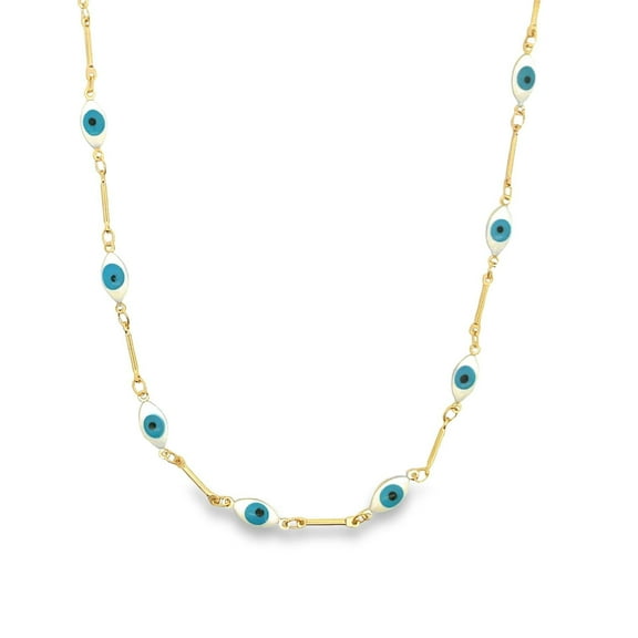 White Evil Eye Long Link Necklace (F108)