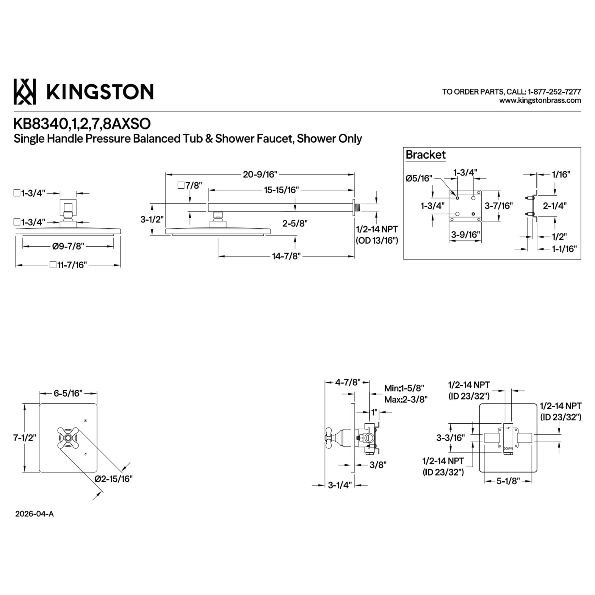 Kingston Brass KB8342AXSO Restoration Single-Handle Pressure Balanced Shower Faucet in Polished Brass