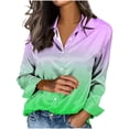 thumbnail image 3 of TaTaai Ladies Satin Blouse Long Sleeve Gradient Print Button Down Collar Silky Shirt Loose Fit Dressy Casual Top Gift, 3 of 5