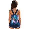 thumbnail image 2 of Uourmeti Girls Sleeveless Skirted One-Piece Swimsuit - Cosmic Sea Turtle & Floral Print, Quick Dry Stretch Swim Dress for Beach & Pool, 3-13 Years, 2 of 8