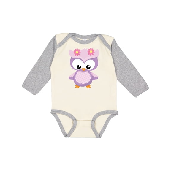 Inktastic Cute Pink and Purple Owl Girls Long Sleeve Baby Bodysuit