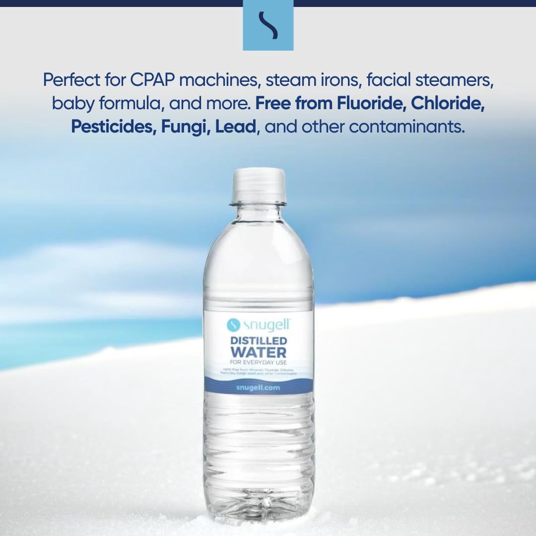 Snugell Distilled Water 16.9 oz Bottles 12-Pack | Pure, Safe, Clean, Ultra-Filtered | BPA Free | Convenient Everyday Use Distilled Water | Made in USA