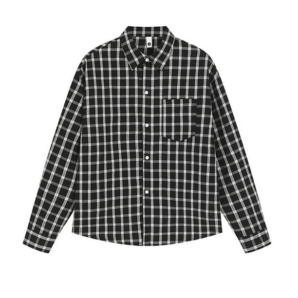 Blusa y camisa de manga larga con cuello vuelto para hombre, blusa informal a cuadros a la moda con botones y cuello vuelto, blusa de poliéster para hombre