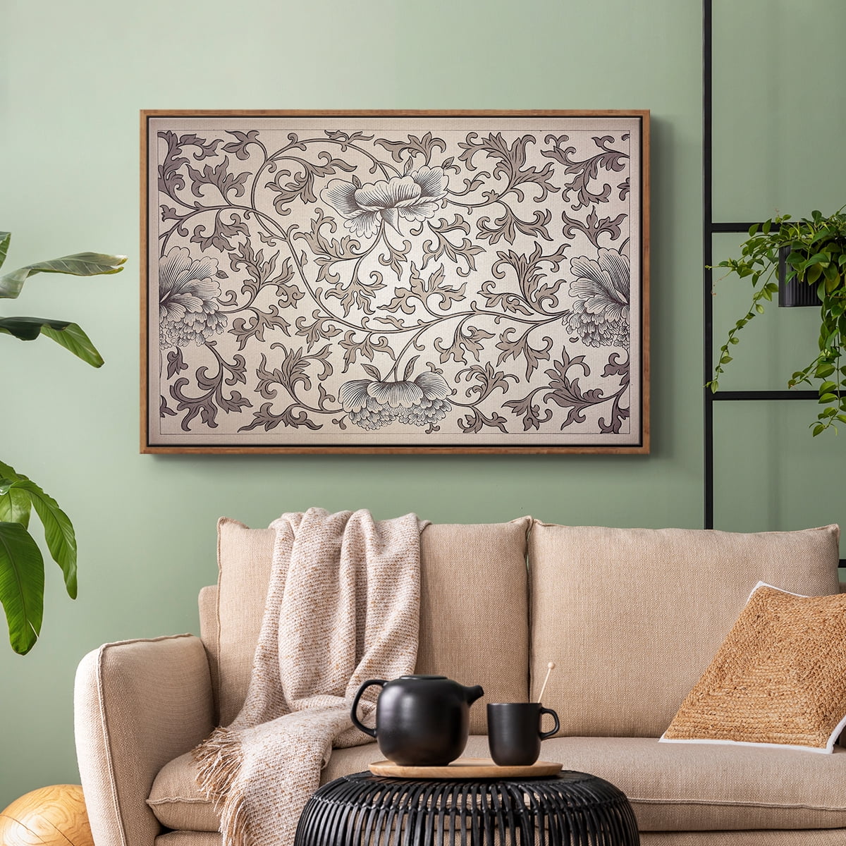Vintage Abstract Print-XXIV Framed in Walnut Wood Gallery Wrapped Canvas 25 in. x 37 in.