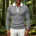 thumbnail image 4 of Kvture Men's Knit Golf Shirts Business Casual 1/4 Zip Collar Tshirt Summer Tee Long Sleeve Classic Color Block Tees Gray Pullover XXXL, 4 of 5