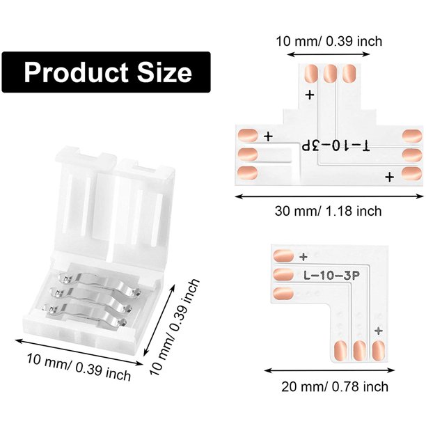 28 Pieces LED Strip Connector 3 PIN 10 mm Solderless LED Light ...