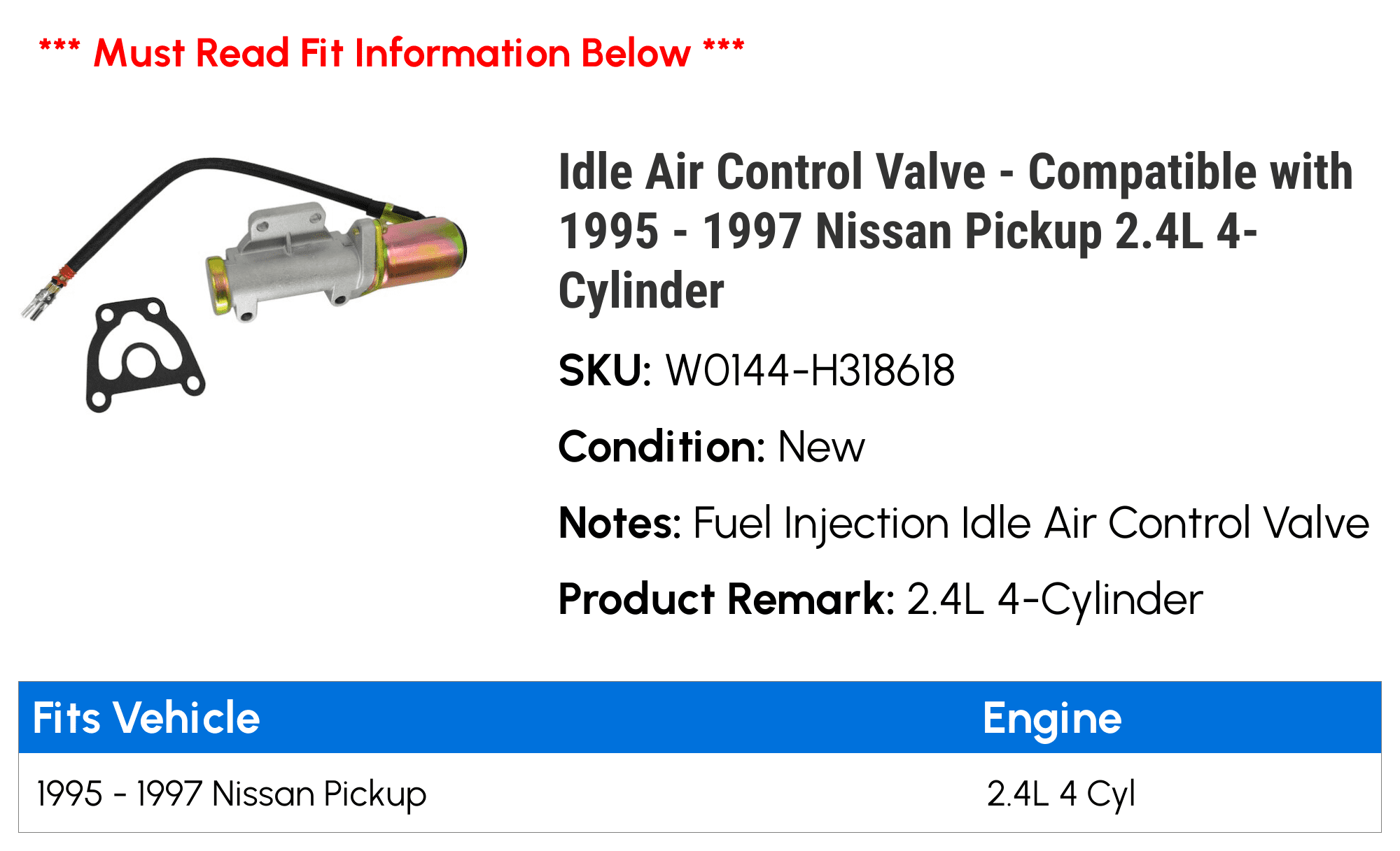 Idle Air Control Valve - Compatible with 1995 - 1997 Nissan Pickup 2.4L 4-Cylinder 1996