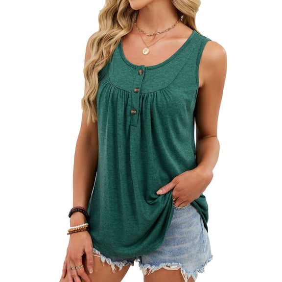 PFRNLF Flowy Tank Tops for Women Summer Henley Loose Fit Pleated Sleeveless Tunic Tops