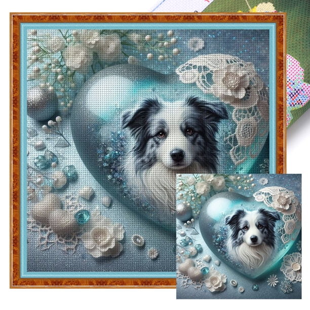 Kit Punto Cruz Con Perro Hilo Algodón Ecológico Bordado 11CT 45x45cm