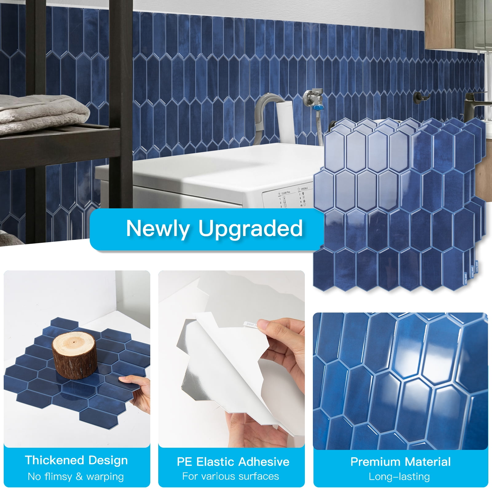 10Pcs Peel and Stick Backsplash,12'' x 12'' Heavy-Duty Self-Adhesive Vinyl Wall Tiles for Kitchen,Bathroom