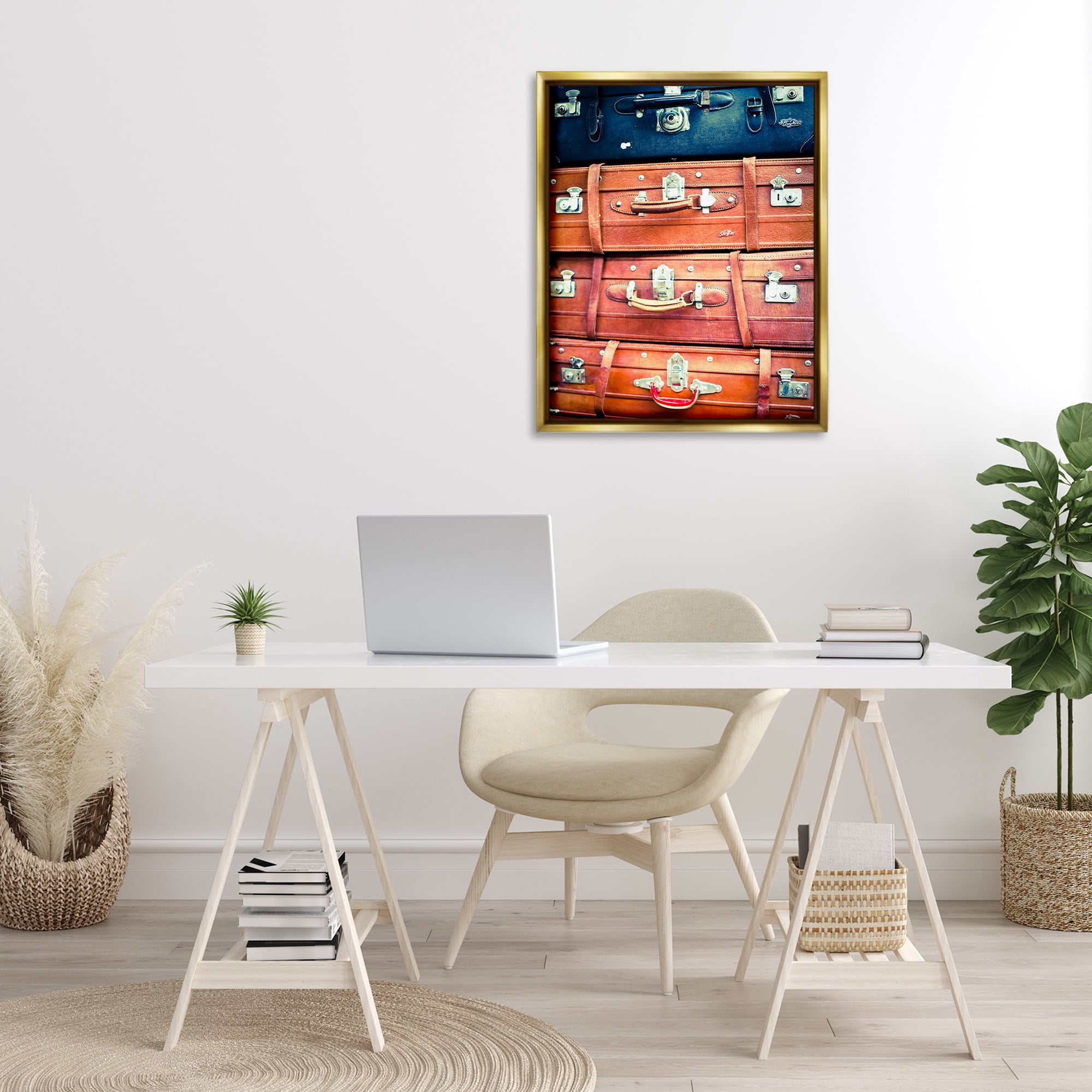 Stupell Industries Varied Stacked Suitcases Novelty Photography Gold Floater Framed Art Print Wall Art, 25 x 31