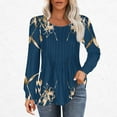 thumbnail image 5 of Pntutb Winter Tops for Women Casual Fashion Loose Pleated Round Neck Printed Long Sleeve Blouses for Ladies, 5 of 5