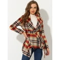 thumbnail image 2 of INSPIRE CHIC Manteau Portefeuille Mince à Carreaux pour Femme à Col Rabattu et Ourlet Asymétrique Rouge Brun G, 2 of 5