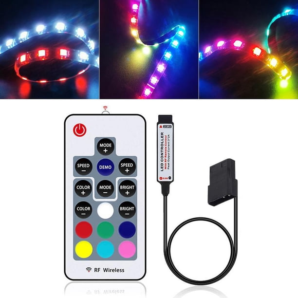 DC12V 4Pin Lámpara Computadora RGB LED Tira de luz Inalámbrico RF 17 Controlador de teclas