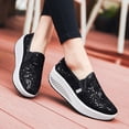 thumbnail image 6 of XUNKUSGA Shoes for Women Fashion Sequin Mesh Slip On Womens Wedge Shoes Comfortable Breathable Non-Slip Walking Shoes Women For Spring and Summer,Black,6.5, 6 of 9