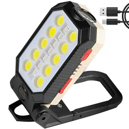 

LED Work Light Job Site Flashlight 2200mAh Magnetic COB Flood Light USB Rechargeable Outdoor Camping Lamp Portable Emergency Warning Light Security Light with Power Display