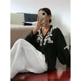 thumbnail image 4 of Women'S Embroidered Linen Shirts Button Up Sleeve V Neck Boho Blouse Black XL, 4 of 8