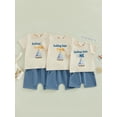 thumbnail image 3 of Miaouyo Boys Summer Shorts Sets Short Sleeve O Neck Letter Sailboat Print Tops and Solid Color Shorts, 3 of 9