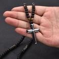 thumbnail image 2 of Beaded Cross Necklace for Men - Black Onyx & Tiger's Eye Beaded Chain with Stainless Steel Cross Pendant, Christian Jewelry for Men, 2 of 8