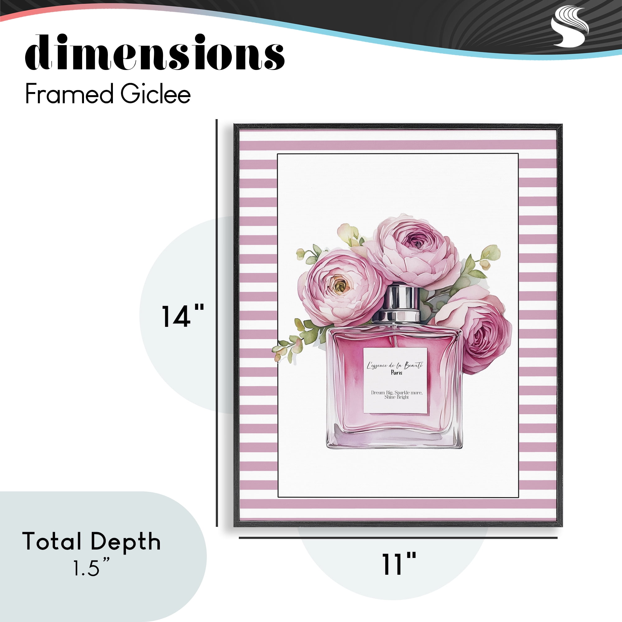 Rosy Pink Perfume Bouquet Black Framed Giclee Art, design by Christine Simpson Art