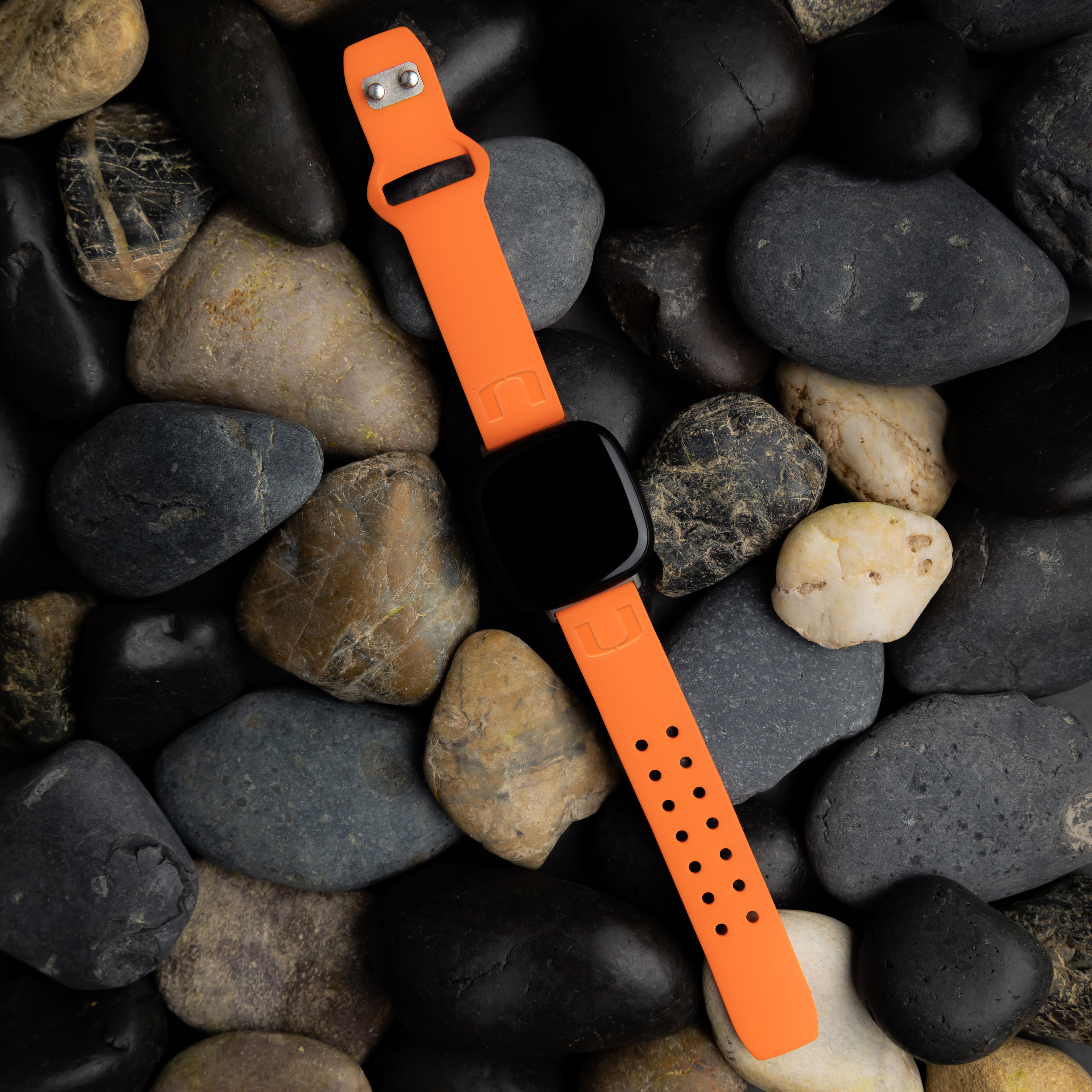 Hurricanes Engraved Silicone Unisex Watch Band for Fitbit Versa 3 and Sense (Orange) by Affinity Bands