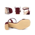 thumbnail image 2 of BLISSFUL STEP Rhinestones Slingback Block High Heel Sandal for Women Burgundy (Size 8), 2 of 5