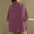 thumbnail image 4 of Shirts for Women Short Sleeve Round-Neck Buttoned Casual Blouses Purple XL, 4 of 4
