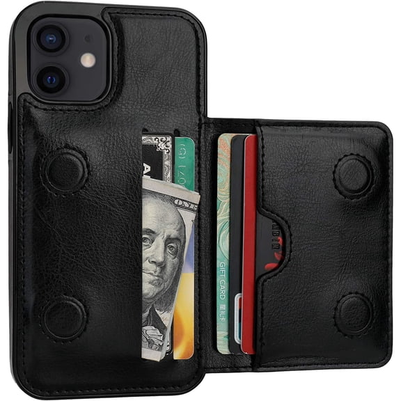 REQO Compatible with iPhone 12 Compatible with iPhone 12 Pro Wallet Case Credit Card Holder, Premium Leather Kickstand Durable Shockproof Protective Cover 6.1 inch(Black)