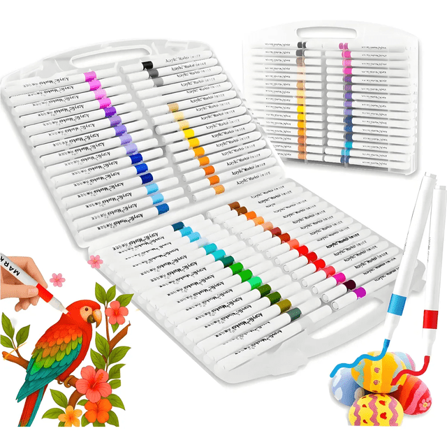 60 Colores Marcadores Acrílica Pincel Plumones Punta Pincel estuche Malubero Blanco