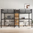 thumbnail image 3 of Harper & Bright Designs Twin Size Metal Loft Bed with Double Desk and Wardrobe, Twin Over Twin Loft Bed with Shelves and Electrical Outlet, Natural Wood, 3 of 14