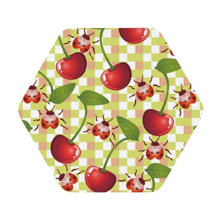 

Salouo Cherries and Ladybirds Print Round Coaster Drink Coasters Leather Bar Beer Beverage Coasters for Drinks Set of 4 for Tabletop Protection Coffee Table Decor