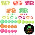 thumbnail image 1 of Set de 40 adornos luminosos para tartas: Adornos de bolas, estrellas y feliz cumpleaños - Decoraciones neón para fiestas de cumpleaños y bodas, 1 of 8
