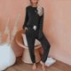 thumbnail image 3 of Gibobby Pijama para mujer invierno Conjunto de dos piezas para mujer, conjunto de pantalones superiores de color sólido degradado, conjunto informal deportivo(Negro,M), 3 of 5