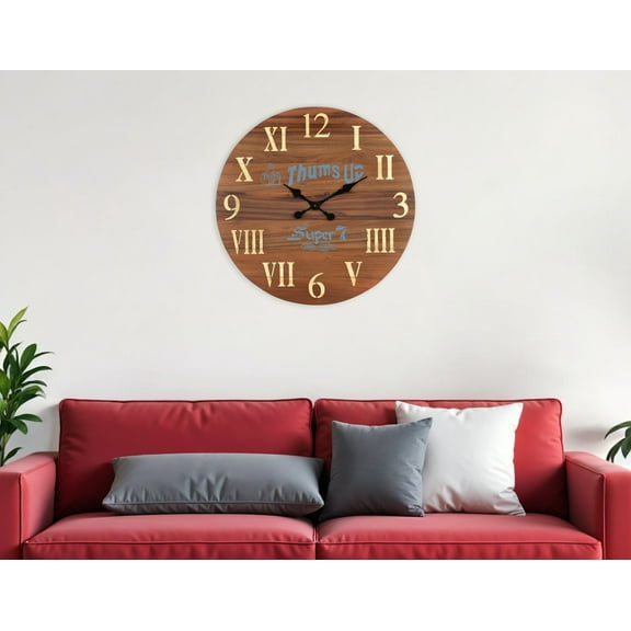 HomeRoots 554637 24 in. Brown Solid Wood Silent Analog Round Wall Clock