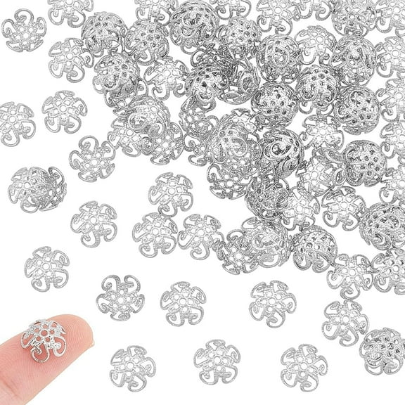 100Pcs Bead Cap Metal Flower Bead Caps Platinum Bead End Caps 4.5mm Metal Spacer Beads Caps for Bracelet Necklace Earrings Jewelry Making Supplies