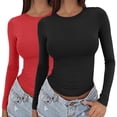 thumbnail image 2 of IMENGL Long Sleeve Shirts for Women Casual d Round Neck Slim Bottom Sweater Clothing Outdoor Wear Sports Soft T-Shirt Women's Basic Tee Long Sleeve Tops,Multicolor, 2 of 7