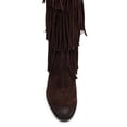 thumbnail image 3 of YDN Women Round Toe Tassels Mid Calf Boots Flats Pull On Fringed Low Heels Winter Fall Party Festival Shoes Size 7 Dark Brown, 3 of 4
