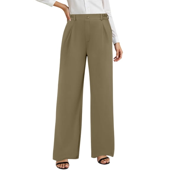 Perfectbot Women's High Waisted Work Pants, Wide Leg Back Elastic Waist Stretchy Office Trousers