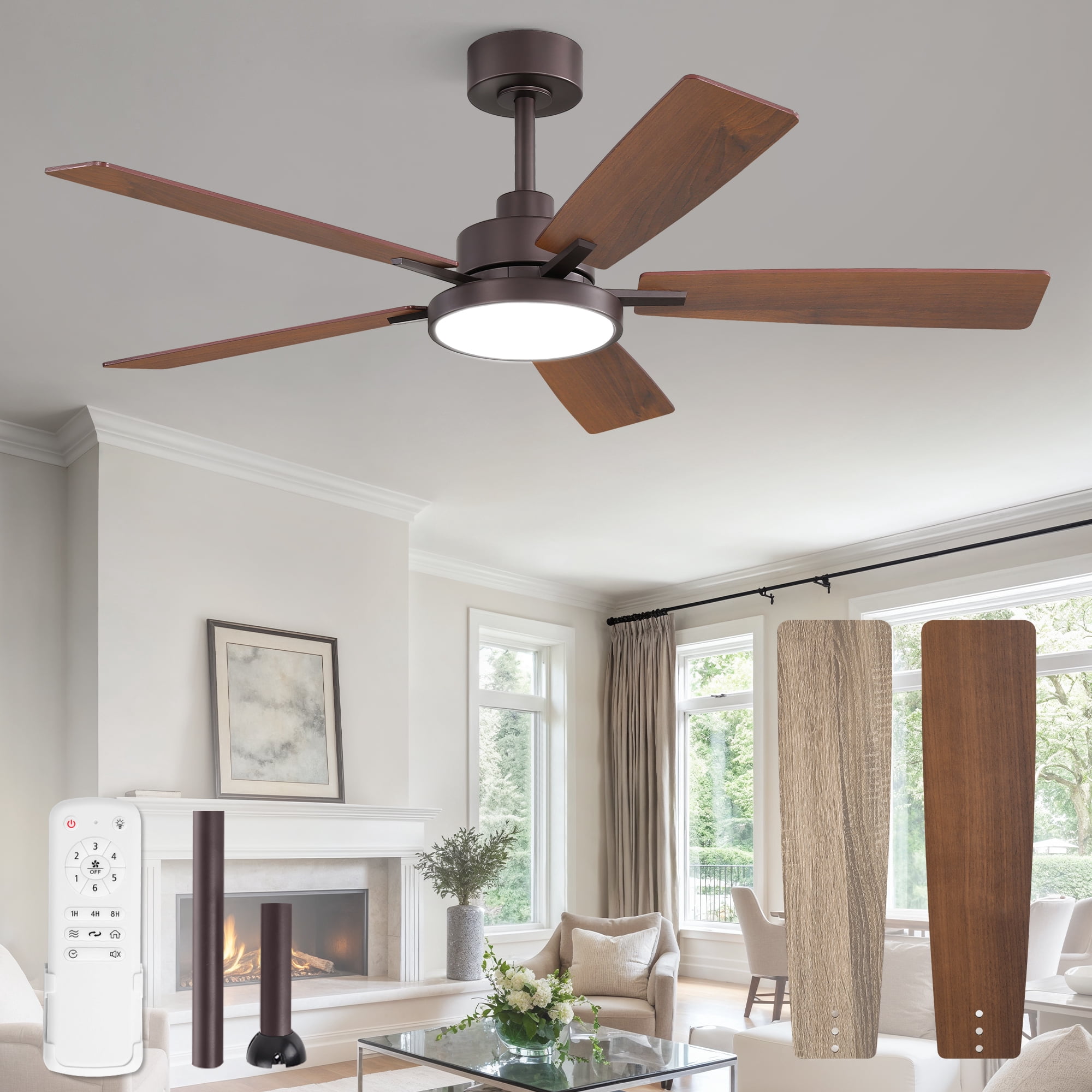 Zardon 52 inch Black Ceiling Fan with LED Light and Remote