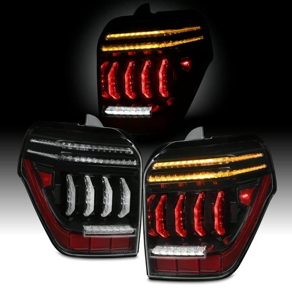 AKKON - Fits 2010-2022 Toyota 4Runner LED Tube DRL Brake Sequential Turn Signal Black Tail Lights Pair Driver Passenger
