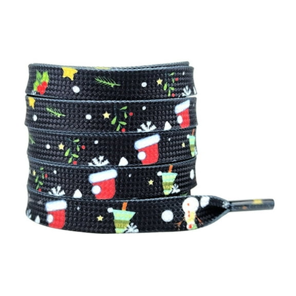 Christmas Printed Shoe Laces – 47 in Festive Shoelaces with Reindeer, Tree & Snowflake Patterns – Flat Polyester Laces for Sneakers, Boots & Holiday Outfits