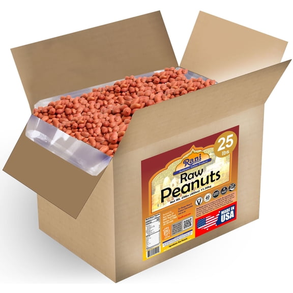 Rani Peanuts, Raw Whole With Skin (uncooked, unsalted) 25lbs (400oz) 11.36kg ~ All Natural | Vegan | Gluten Friendly  ~ Spanish Grade Groundnut / Red-skin