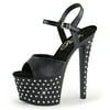 Womens Black Evening Shoes Ankle Strap Platform Sandals Rhinestones 7 Inch Heel