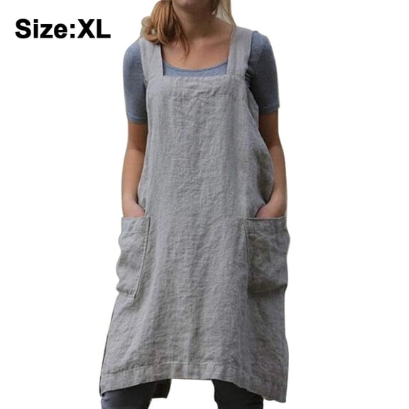 Cross-Back Design for Baking, Cooking, Gardening & More - Comfortable, Loose-Fitting Home Wear Cotton Linen Women's Apron