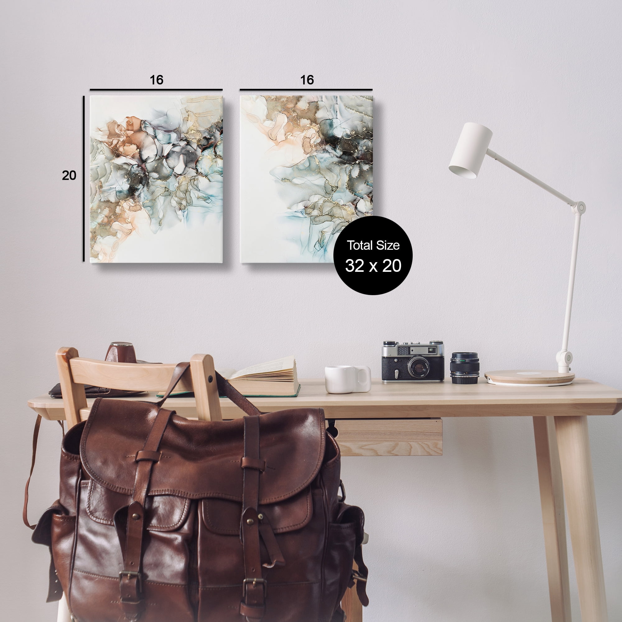 Stupell Industries Abstract Alcohol Ink Blue Copper Abstract Painting Wrapped Canvas Art Print Wall Art, 16 x 20, Set of 2