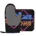 thumbnail image 2 of DouZhe Oven Mitts and Pot Holders Sets, Game Zone Neon Signs Prints Non-Slip Heat Resistant Kitchen Oven Silicone Glove, 2 of 7