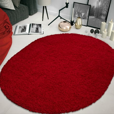 3x5 Oval Rugs Sweet Home Stores Cozy Solid Contemporary Living and Bedroom Soft Shag Oval and Round Area Rug ()