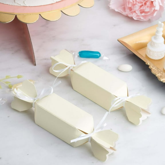 Efavormart 25 Pack Candy Shape Ivory Party Favor Boxes with Satin Ribbons Card Stock Gift Boxes