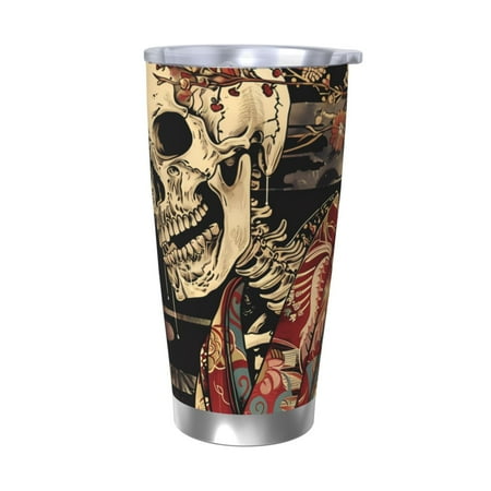 

Fuzoiu Gothic Eastern Floral Skull Print 20oz Tumbler Stainless Steel Vacuum Insulated Car Cup Insulated Coffee Mug Travel Mug with Lid Thermal Cup for Outdoor-Without Straw