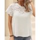 thumbnail image 4 of Camiseta de mujer Cuello redondo Manga corta Color puro Costuras de encaje para viajes al aire libre Blanco M, 4 of 8